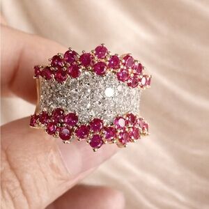 Opulent Ruby Diamond Wide Band Ring in Yellow Gold